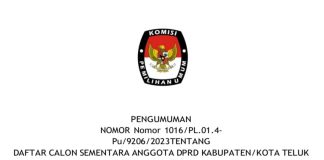PENGUMUMAN DAFTAR CALON SEMENTARA ANGGOTA DPRD KABUPATEN TELUK BINTUNI DALAM PEMILIHAN UMUM TAHUN 2024
