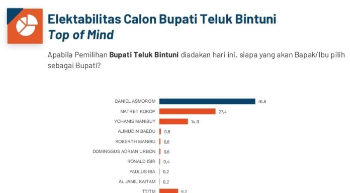 Hasil Survey PRC Pra Pilkada Teluk Bintuni, Politisi Partai Perindo Duduki Ranking Puncak