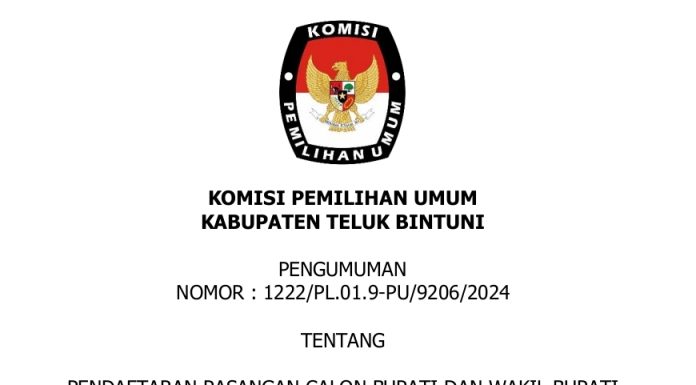 PENGUMUMAN PENDAFTARAN PASANGAN CALON BUPATI DAN WAKIL BUPATI KABUPATEN TELUK BINTUNI