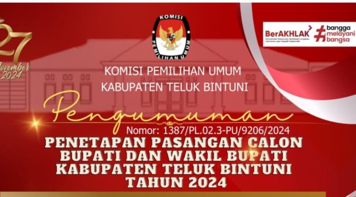 PENGUMUMAN PENETAPAN PASANGAN CALON BUPATI DAN WAKIL BUPATI KABUPATEN TELUK BINTUNI TAHUN 2024